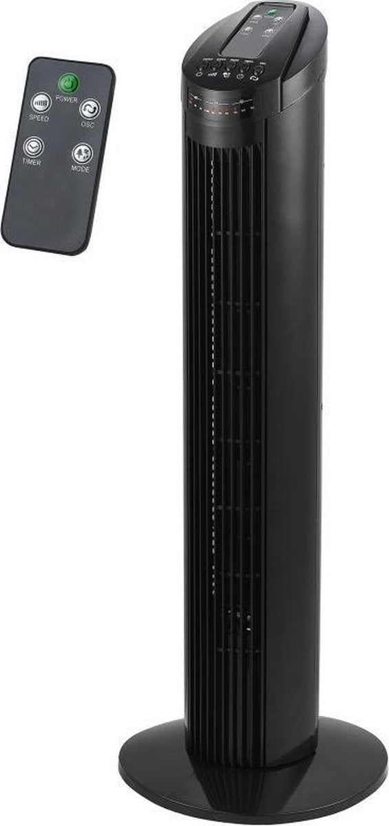 Toren Ventilator Torenventilator ZWART-  75cm hoog - Ventilator staand - in hoogte instelbaar - 45W – 3 standen –Luchtstroom oscillatie – Afstandsbediening – Timer functie – LED Display