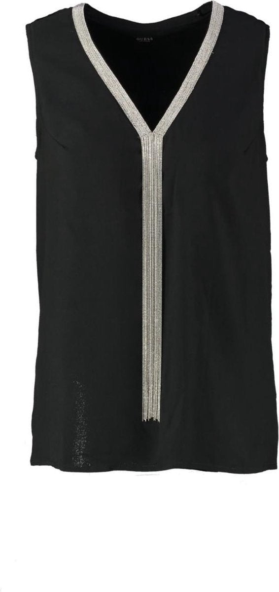 Guess soepele zwarte semi transparante blouse top met metallic sliertjes - valt kleiner - Maat S