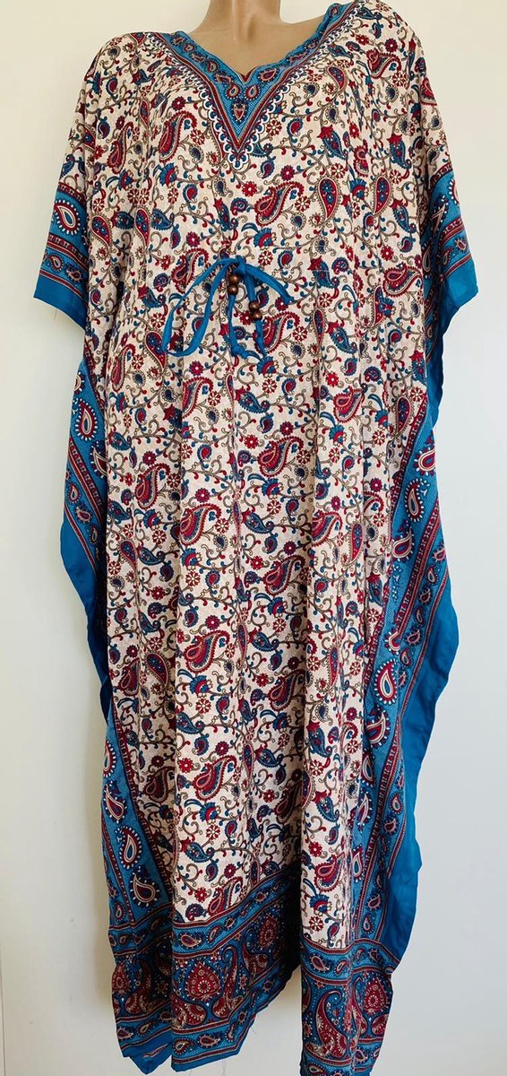 Dames kaftan met paisleyprint one size 36-50 beige/rood/blauw