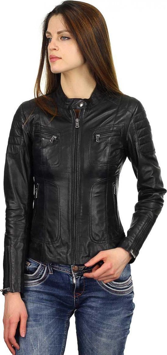 Versano Miami Leren Dames Bikerjack Dames Jas 3XL - Zwart