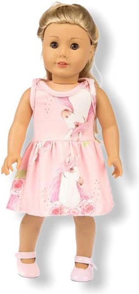Poppenkleding meisje - Geschikt voor o.a. BABY born - Poppenkleertjes 43 cm - Jurkje roze met unicorn
