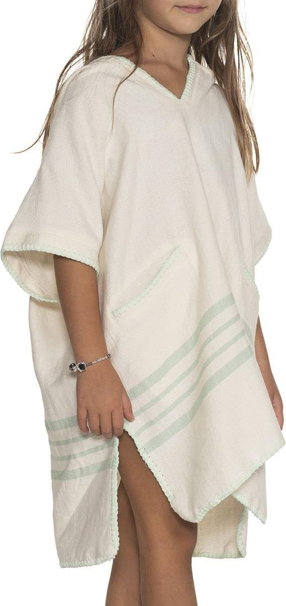 Kinder Strandponcho Natural Mint - Leeftijd 4-5 Jaar - Jongens/meisjes/unisex Pasvorm - Poncho Handdoek Voor Kinderen Met Capuchon - Zwemponcho - Badcape