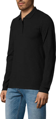 SENVI® Piqué Polo met Lange Mouwen - Kleur Zwart - Maat XXXXL (4XL)
