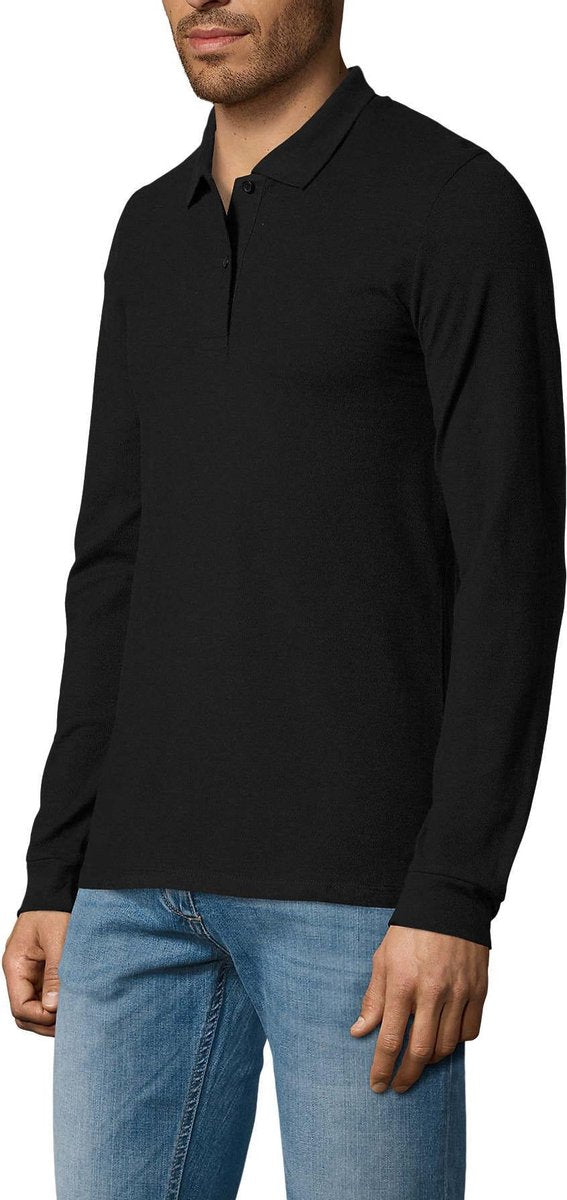 SENVI® Piqué Polo met Lange Mouwen - Kleur Zwart - Maat XXXXL (4XL)