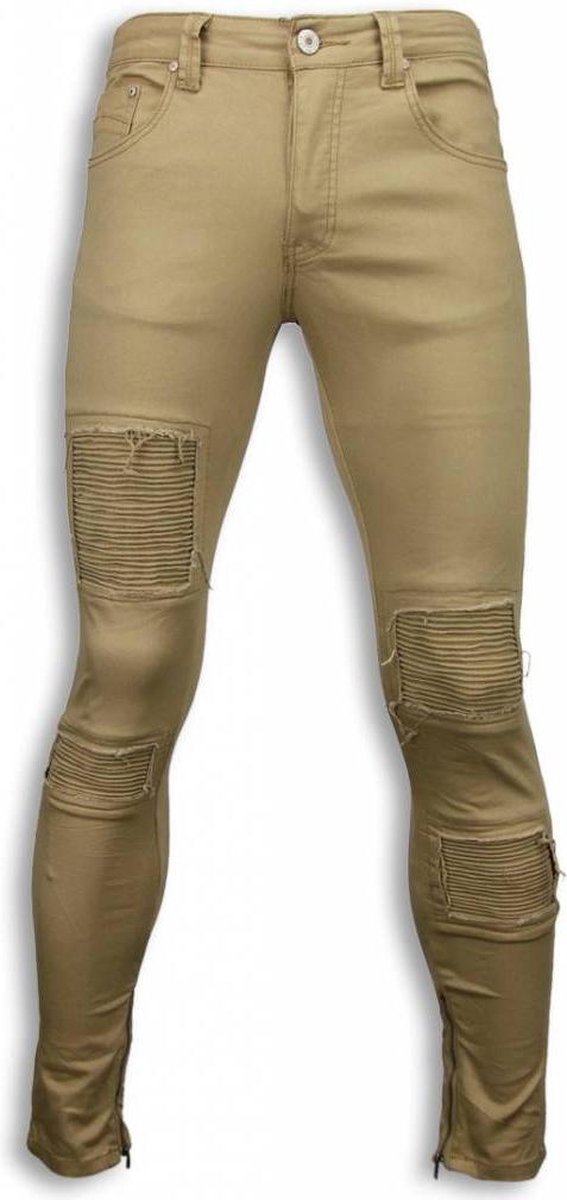 TRUE RISE Exclusieve Biker Jeans - Slim Fit Biker Jeans - Beige - Maten: 29