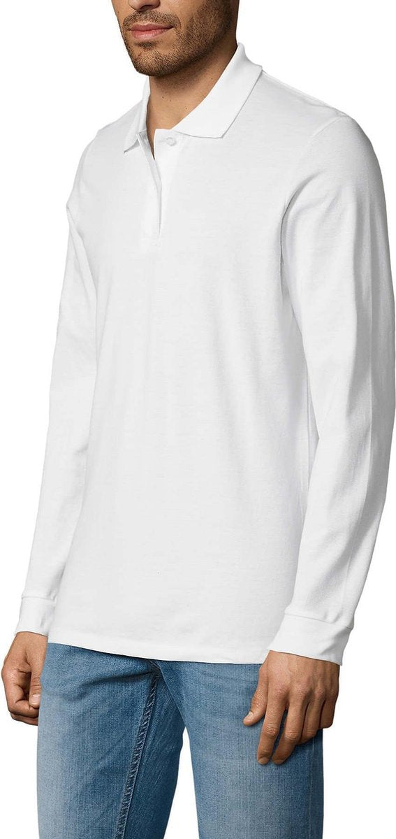 SENVI® Piqué Polo met Lange Mouwen - Kleur Wit - Maat XXXL (3XL)