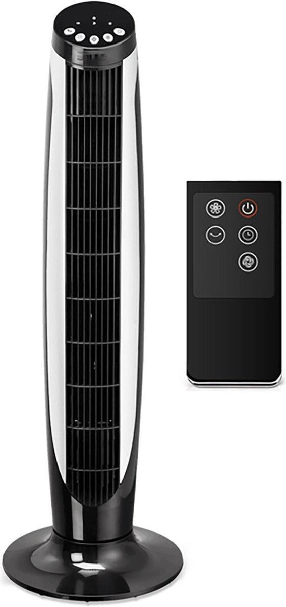 Ventilator - Aigi Aguna - 45W - Torenventilator - Afstandsbediening - Timer - Staand - Rond - Zwart - Kunststof - BES LED