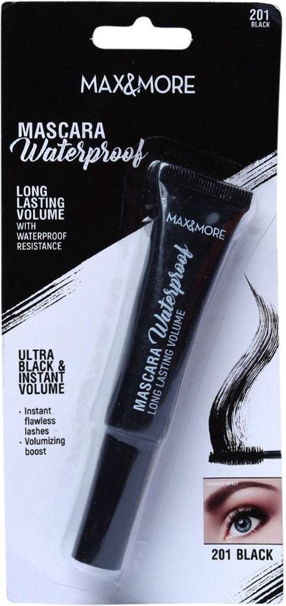 Max&More/Mascara/Zwart/Waterproof/Volume/10ml/Kleur/201/
