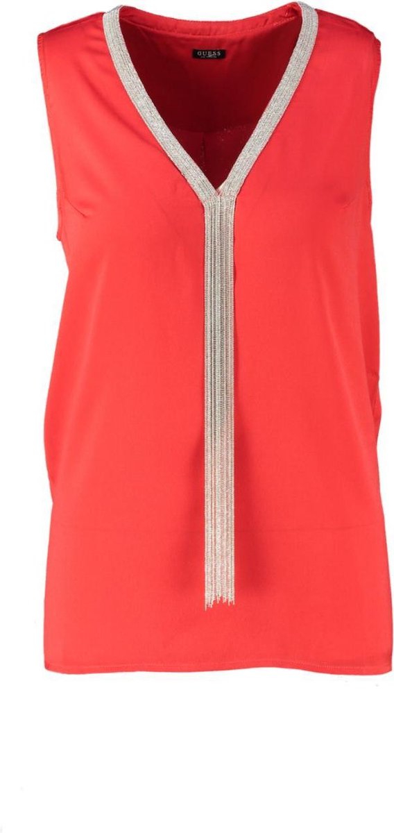 Guess soepele rode semi transparante blouse top met metallic sliertjes - valt kleiner - Maat M