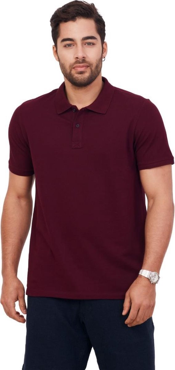 Polo Shirt Heren van 100% Katoen - Premium T Shirt Heren met Polokraag - Poloshirts heren met Korte Mouw - Poloshirts met Effen Bordeuaxe  kleur - Regular Fit Golf Polo / T shirts maat L
