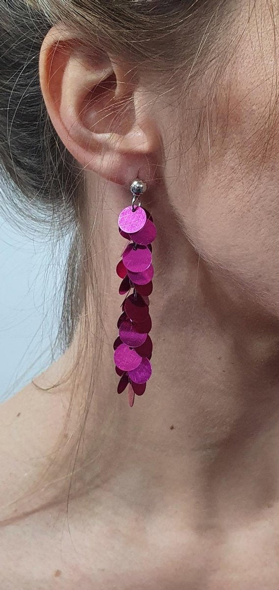 CHIAMAX - disco - pailletten oorbellen - fuchsia/pink