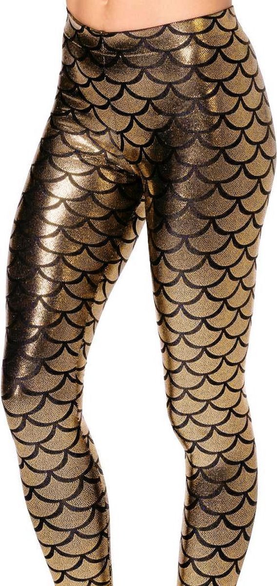 Zeemeermin kinder legging goud - maat 104-110 - kleine mermaid Ariel schubben glitter broek metallic