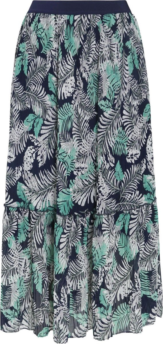 Cassis - Lange rok met bladprint - Marineblauw