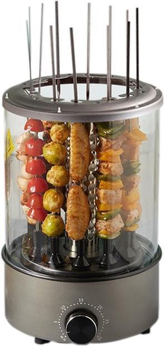 Nolad® Elektrische grillmachine - Powergrill - Snel & gemakkelijk - overal te gebruiken - 12 Spiezen - Zwart