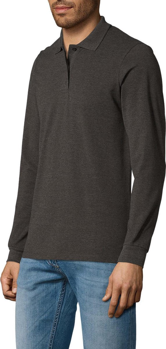 SENVI® Piqué Polo met Lange Mouwen - Kleur Charcoal Melange - Maat XXXXL (4XL)