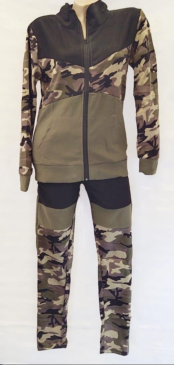 Dames huispak/vrijetijdspak met legerprint groen S/M 36-38