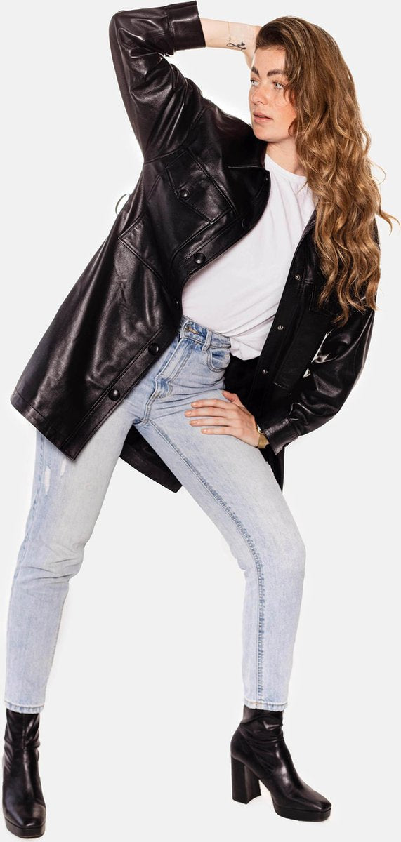 JAYLIN LEREN BLOUSE - ZWART - MAAT XXL