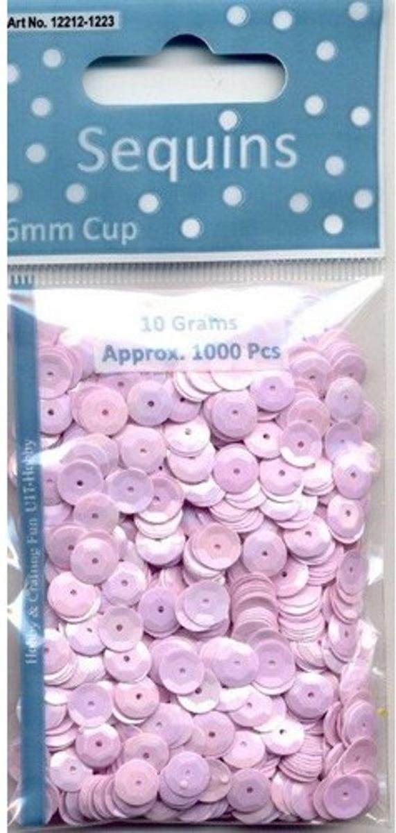 Pailletten facon AB kleur baby roze 6 mm 10 GR 12212-1223. 4 ZAKJES a 1000 STUKS.