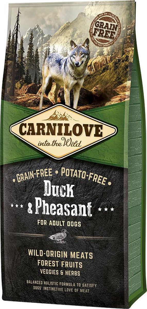 Carnilove Adult granenvrij hondenvoer Eend & Fazant 12kg met 70% vlees!