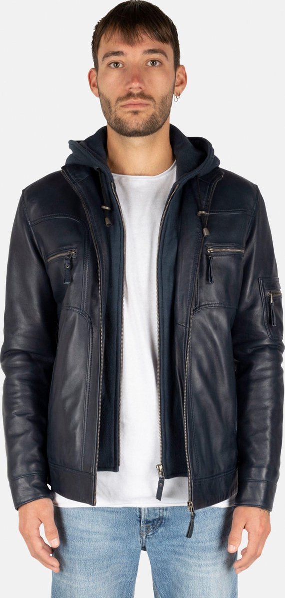 Urban Style Leren Jas -  Heren Jas - Blauw - Maat XL