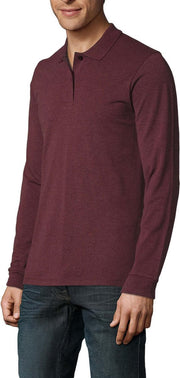 SENVI® Piqué Polo met Lange Mouwen - Kleur  Heather Oxblood - Maat XXXXL (4XL)