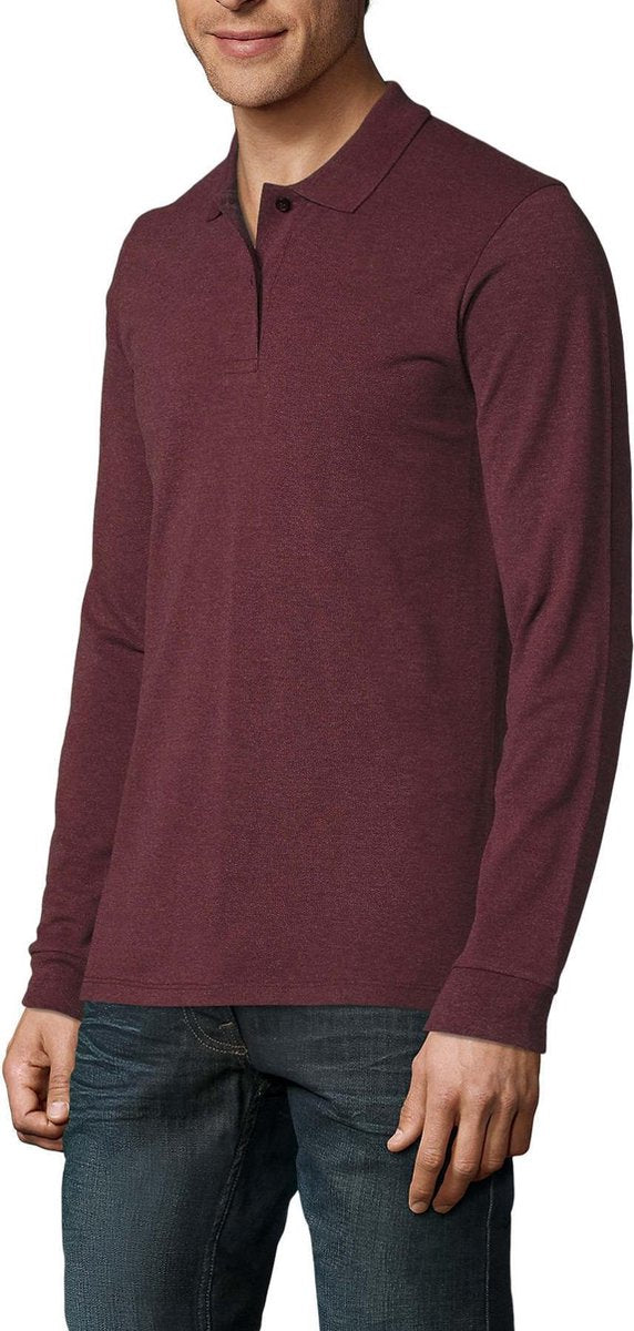 SENVI® Piqué Polo met Lange Mouwen - Kleur  Heather Oxblood - Maat XXXXL (4XL)