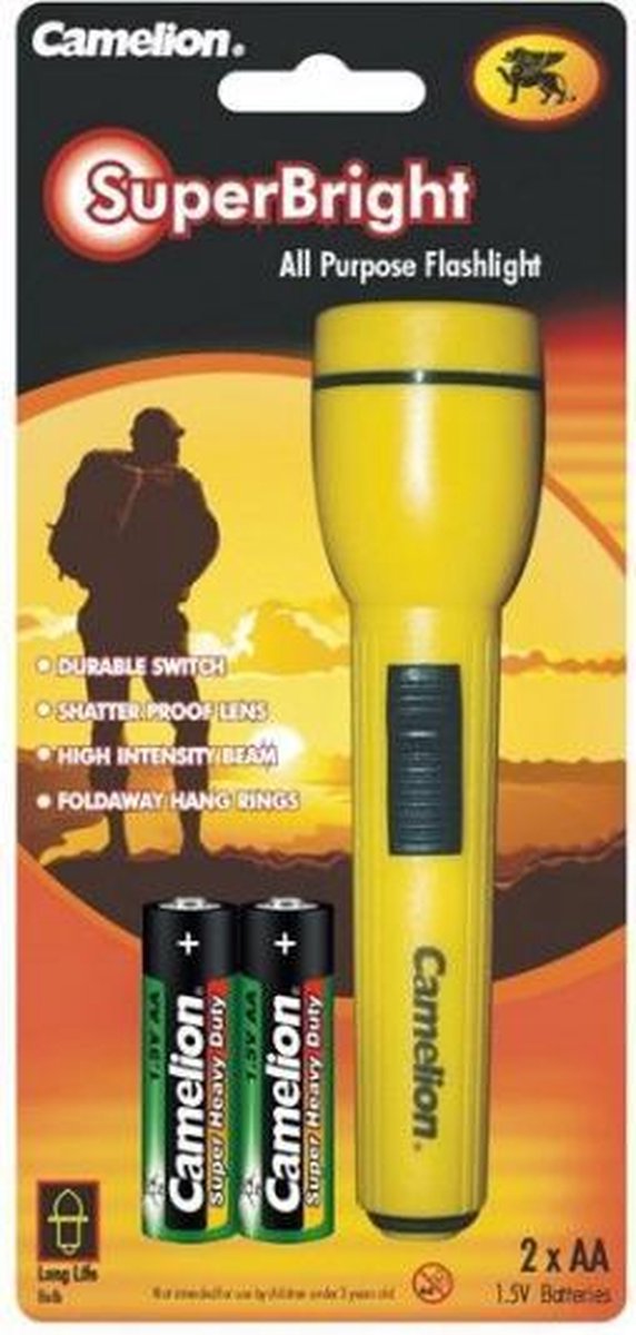 Kinder zaklamp Superbright geel 15 cm
