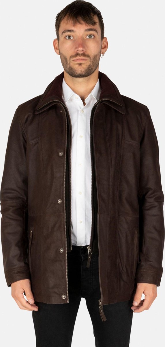 Buffalo Stevige  Leren Parka - Heren Jas - Bruin - Maat L