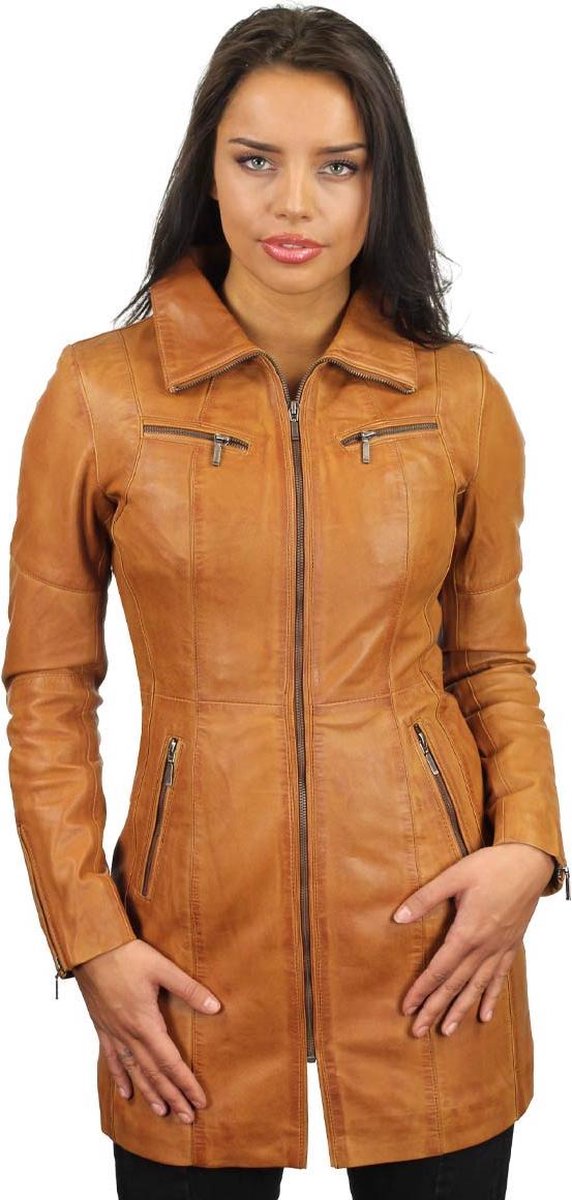 Versano Chicago Lange Leren Dames Jas M - Cognac