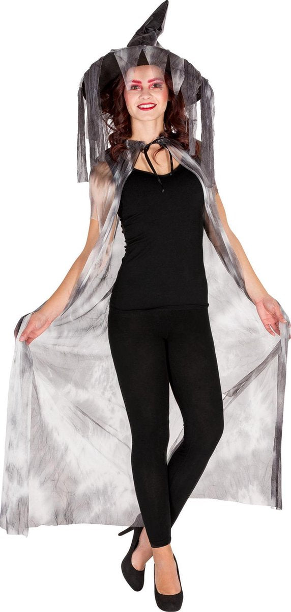 dressforfun - heksencape met punthoed XL  - verkleedkleding kostuum halloween verkleden feestkleding carnavalskleding carnaval feestkledij partykleding - 300031