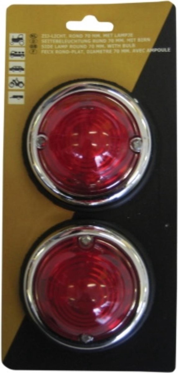 Dragon-Tools Zijlamp Markeringslamp Set - Rood - Ø 70 mm. - Chroom - 2 Stuks