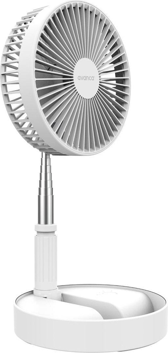Verstelbare Accu Ventilator - 3 Standen - Ventilator staand - Tafelventilator - Opklap & Draagbaar met accu - Statiefventilator - Wit