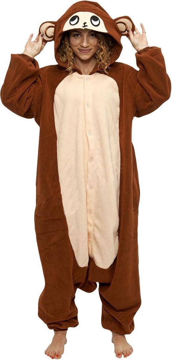 KIMU Onesie aap pak monkey kostuum chimpansee - maat L-XL - apenpak jumpsuit huispak