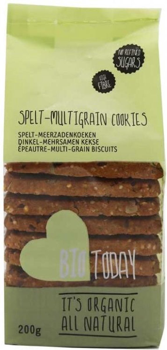 BioToday Biologische Verantwoorde Spelt meerzaden koeken (Doos van 10 verpakkingen van 200 gram)