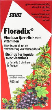 Salus Floradix IJzer-elixir – Bij vermoeidheid – Voedingssupplement met ijzer en vitamine B12 – 500 ml