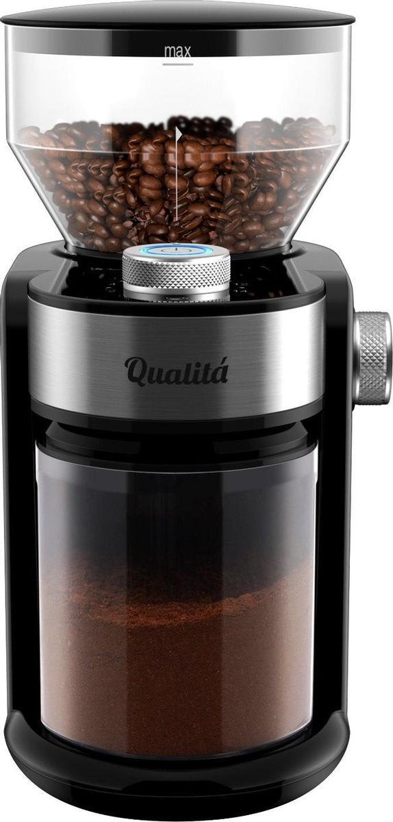 Qualitá Elektrische Koffiemolen – Coffee grinder – Koffie maler – Coffee machine – Koffiemachine – Bonenmaler Electrisch – Met 16 maalinstellingen – Zwart