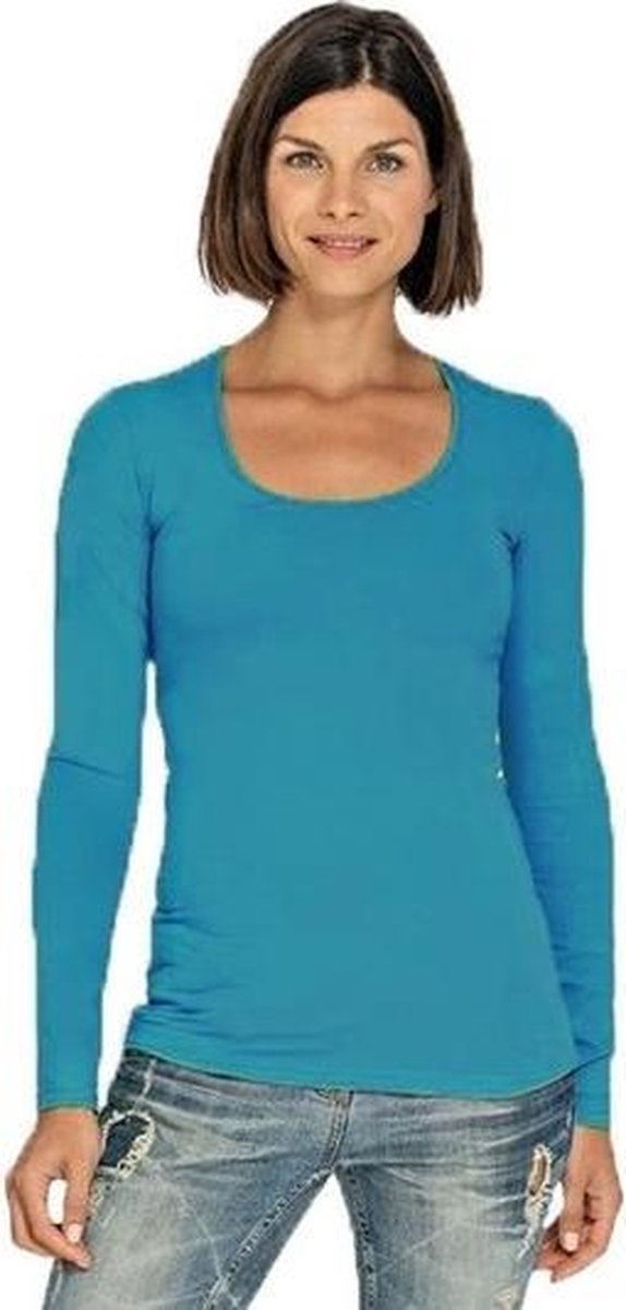 Bodyfit dames shirt met lange mouwen XL turquoise