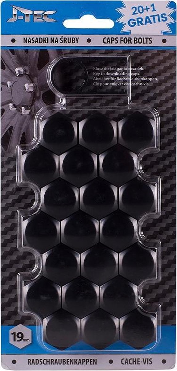 J-tec Wielmoerkapjes 19 Mm Synthetisch Zwart 20+1 Stuks