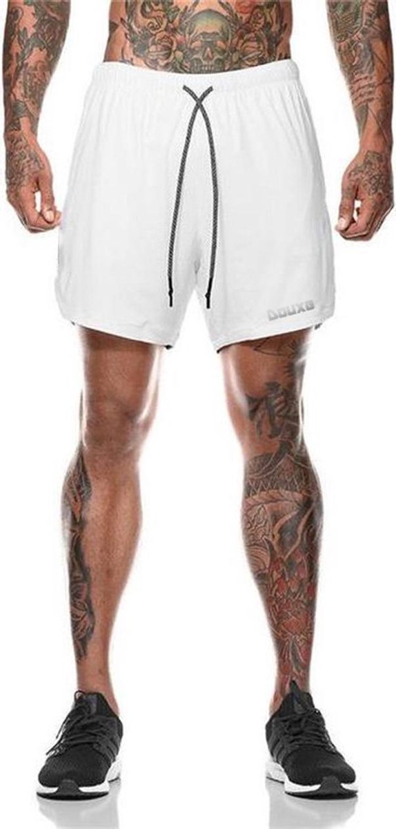 Douxe Sportbroek voor Heren – 2 in 1 sportshorts met praktische mobielzak – Achterzak met ritssluiting – Sportbroek in de maten: M