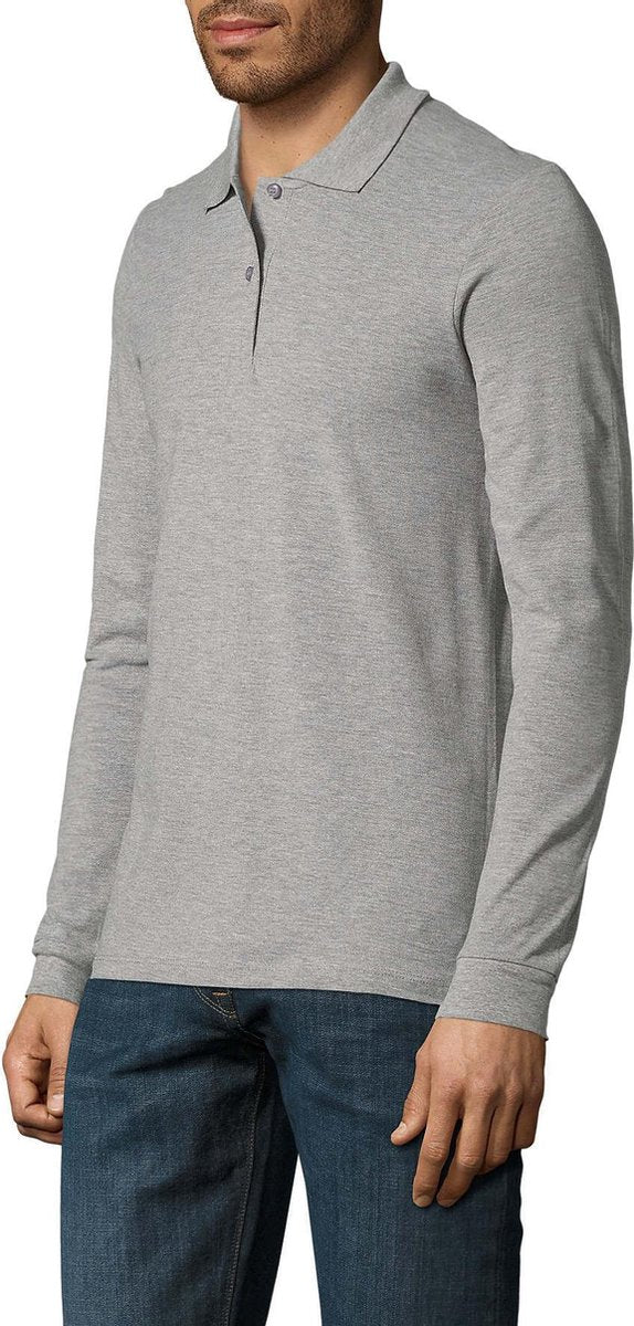 SENVI® Piqué Polo met Lange Mouwen - Kleur Grey melange - Maat XXXXL (4XL)