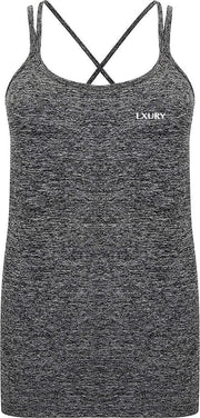 LXURY Spaghettibandjes Tanktop Dames Grijs - Maat S/M - Sportshirt - Performance - Naadloze Hemd - Mouwloos Shirt - Sportkleding - Sport Tanktop