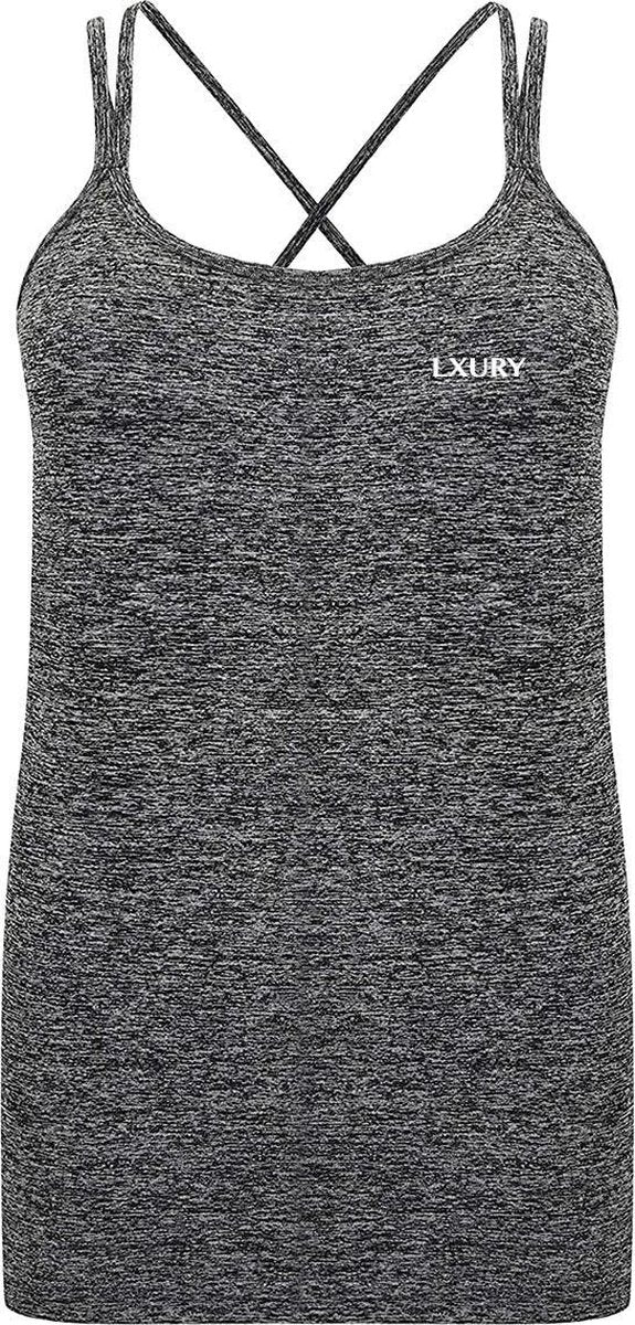 LXURY Spaghettibandjes Tanktop Dames Grijs - Maat L/XL - Sportshirt - Performance - Naadloze Hemd - Mouwloos Shirt - Sportkleding - Sport Tanktop