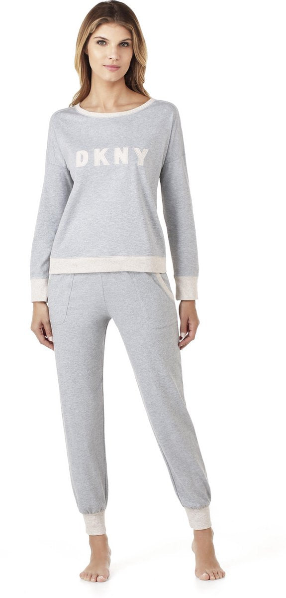 DKNY - NEW SIGNATURE L/S TOP & JOGGER SET - Grijs mêlée - Vrouwen - Maat S