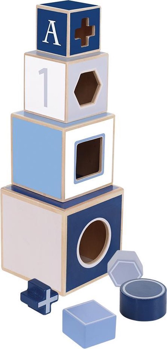 Jipy Houten Stapeltoren + 4 Blokken Blauw