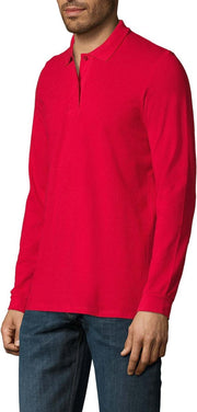 SENVI® Piqué Polo met Lange Mouwen - Kleur Rood - Maat XXXL (3XL)