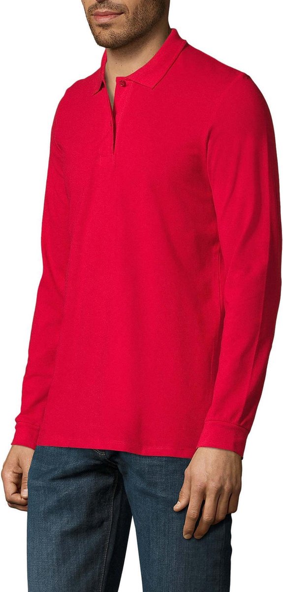 SENVI® Piqué Polo met Lange Mouwen - Kleur Rood - Maat XXXL (3XL)
