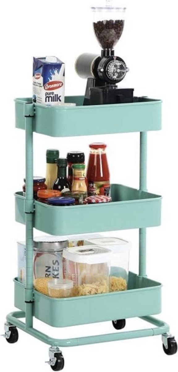 Nancy's Keukentrolley - Keukenwagen Op Wieltjes - Keukentrolleys - Mint Groen - 43 x 35 x 73