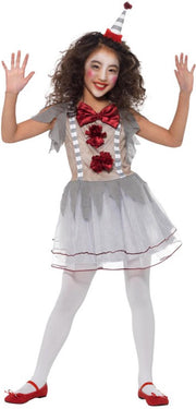 Grijs en rood vintage clown kostuum voor meisjes - Verkleedkleding