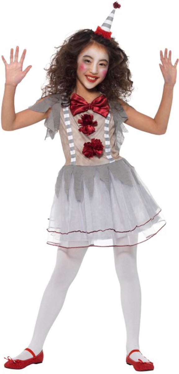 Grijs en rood vintage clown kostuum voor meisjes - Verkleedkleding