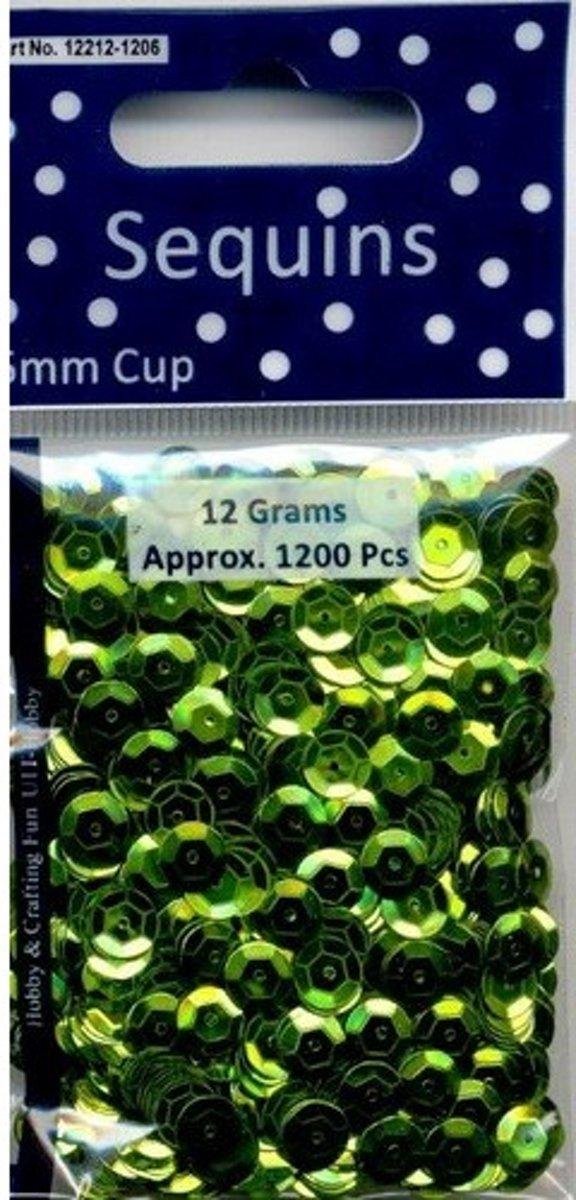 Pailletten facon metal lichtgroen 6 mm 12 GR 12212-1206. 4 ZAKJES a 1200 STUKS.